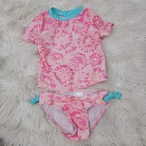 Floatimimi Pink Tie Dye Toddler Girl Size 2t Swimsuit Rashguard And Bottoms